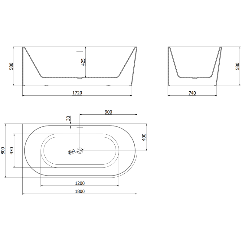 Mexen Mia vrijstaande hoekenbadkuip links 180 x 80 cm, wit, witte overloop - 52691808000L-20
