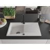 Mexen Cesar granite sink, 1-bowl with drainer and Rita kitchen tap, white - 6514-20-670300-70