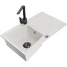 Mexen Cesar granite sink, 1-bowl with drainer and Rita kitchen tap, white - 6514-20-670300-70