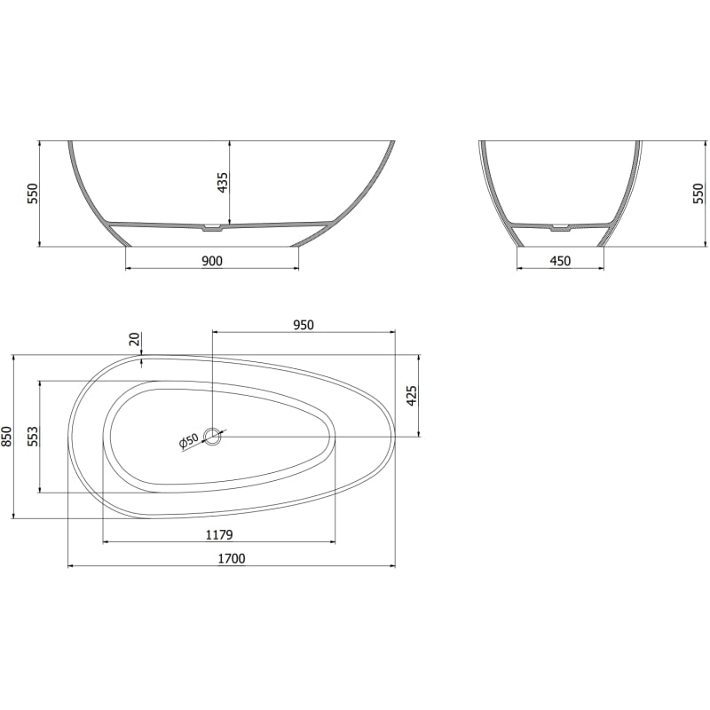 Mexen Glass freistehende transparente Badewanne 170 x 85 cm, schwarz, Chromverschluss - 58061708513