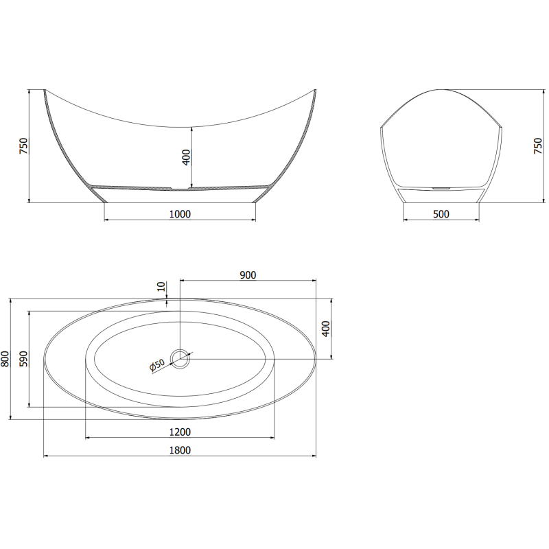 Mexen Vea denim free-standing transparent 180 x 80 cm, chrome plug - 58091808007