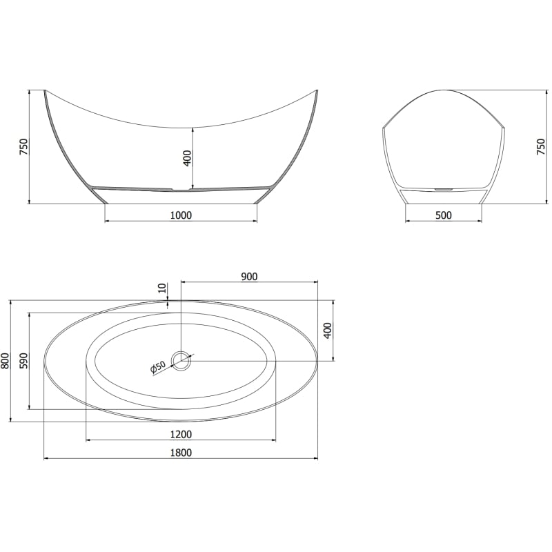 Mexen Vea vabalt seisev läbipaistev vann 180 x 80 cm, earth, kroom äravool - 58091808005