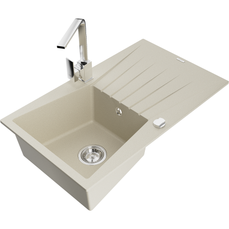 Mexen Cesar fregadero de granito de 1 compartimento con escurridor y grifo de cocina Rita, beige - 6514-69-670300-00