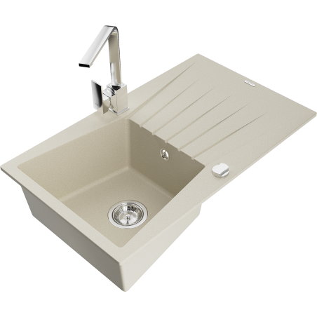 Mexen Cesar granitā izlietne ar vienu nodalījumu ar noteces vietu un virtuves maisītāju Rita, bēša - 6514-69-670300-00