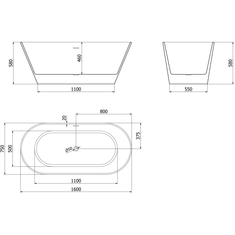 Mexen Flavia vapaasti seisova kylpyamme 160 x 75 cm, valkoinen, kromiylivuoto - 54031608000-01
