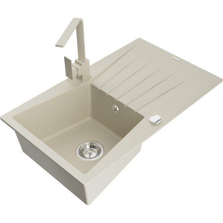 Mexen Cesar granite 1-bowl kitchen sink with drainer and kitchen faucet Rita, beige - 6514-69-670300-69