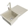 Mexen Cesar fregadero de granito de 1 cubeta con escurridor y grifo de cocina Rita, beige - 6514-69-670300-69