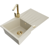 Mexen Cesar 1-bowl granite sink with drainer and kitchen tap Rita, beige - 6514-69-670300-50