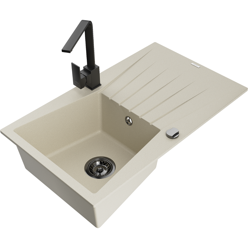 Mexen Cesar granitdiskho 1-fack med avrinningsyta och köksblandare Rita, beige - 6514-69-670300-70