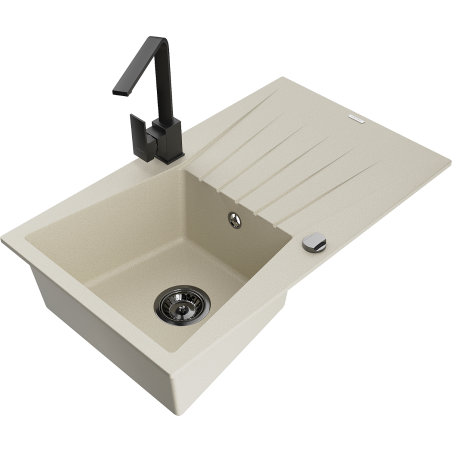 Mexen Cesar granit gootsteen 1-komorige met afdruiprek en keukenkraan Rita, beige - 6514-69-670300-70