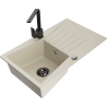 Mexen Cesar 1-bowl granite sink with drainer and Rita kitchen tap, beige - 6514-69-670300-70