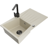 Mexen Cesar granite kitchen sink 1-bowl with drainer and Rita kitchen faucet, beige - 6514-69-670300-70