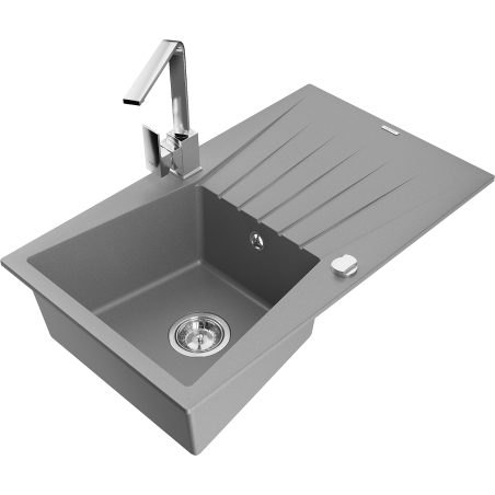 Mexen Cesar fregadero de granito de 1 cubeta con escurridor y grifo de cocina Rita, gris - 6514-71-670300-00