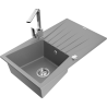 Mexen Cesar single-bowl granite sink with drainer and Rita kitchen tap, grey - 6514-71-670300-00