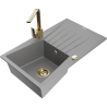 Mexen Cesar graniittinen 1-osainen tiskiallas kuivaustasolla ja keittiöhanalla Rita, harmaa - 6514-71-670300-50