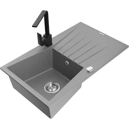 Mexen Cesar fregadero de granito de 1 cubeta con escurridor y grifo de cocina Rita, gris - 6514-71-670300-70