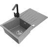 Mexen Cesar granite sink 1-bowl with drainer and Rita kitchen tap, grey - 6514-71-670300-70