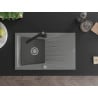 Mexen Cesar granite sink 1-bowl with drainer and Rita kitchen tap, grey - 6514-71-670300-70