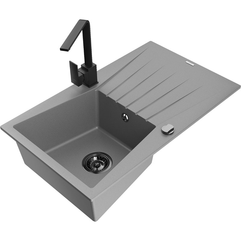 Mexen Cesar fregadero de granito de 1 seno con escurridor y grifo de cocina Rita, gris - 6514-71-670300-70-B