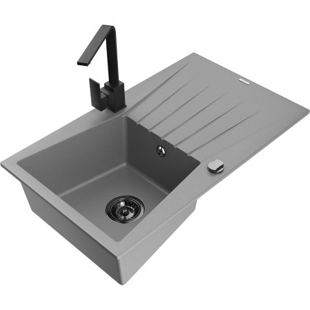 Mexen Cesar fregadero de granito de 1 seno con escurridor y grifo de cocina Rita, gris - 6514-71-670300-70-B