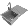 Mexen Cesar évier en granit 1 bac avec égouttoir et robinet de cuisine Rita, gris - 6514-71-670300-71