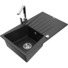 Mexen Cesar 1-bowl granite sink with drainer and Rita kitchen tap, black/silver metallic - 6514-73-670300-00