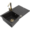 Mexen Cesar 1-bowl granite sink with drainer and Rita kitchen tap, black/silver metallic - 6514-73-670300-50