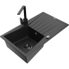 Mexen Cesar 1-bowl granite sink with drainer and Rita kitchen tap, black/silver metallic - 6514-73-670300-70-B