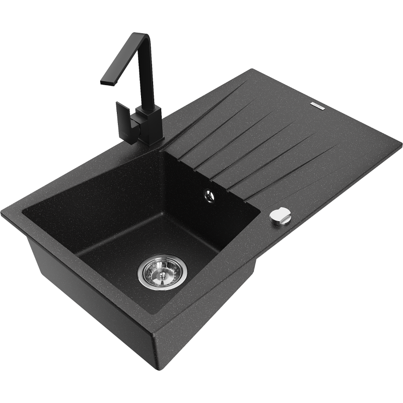 Mexen Cesar granitdiskho med 1 ho och avrinningsyta och köksblandare Rita, svart/silver metallic - 6514-73-670300-70