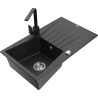 Mexen Cesar granite sink, 1-bowl with drainer and Rita kitchen tap, black/silver metallic - 6514-73-670300-70