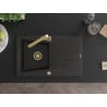 Mexen Cesar fregadero de granito de 1 cubeta con escurridor y grifo de cocina Rita, negro/metálico dorado - 6514-75-670300-50