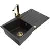 Mexen Cesar granieten spoelbak 1-kamer met afdruiprek en keukenmengkraan Rita, zwart/goud metallic - 6514-75-670300-50