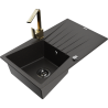 Mexen Cesar 1-bowl granite sink with drainer and Rita kitchen tap, black/gold metallic - 6514-75-670300-50-B