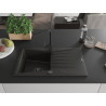Mexen Cesar fregadero de granito de 1 cubeta con escurridor y grifo de cocina Rita, negro/dorado metálico - 6514-75-670300-70-B
