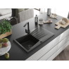 Mexen Cesar lavello in granito a 1 vasca con sgocciolatoio e rubinetto da cucina Rita, nero/oro metallizzato