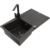 Mexen Cesar fregadero de granito de 1 lavabo con escurridor y grifo de cocina Rita, negro/oro metálico - 6514-75-670300-70-B