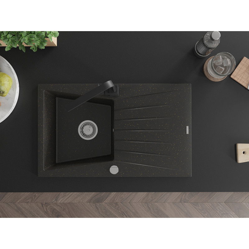 Mexen Cesar 1-Kummer Granitspullsteen mat Oflaaf an Rita Kichekraan, schwaarz/goldene Metallik - 6514-75-670300-70