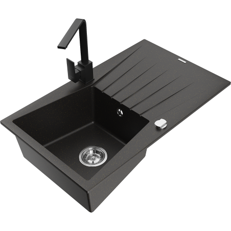 Mexen Cesar vienas lielums granīta izlietne ar drenāžas un virtuves krānu Rita, melns/zelta metāliskais - 6514-75-670300-70