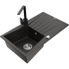 Mexen Cesar granitdiskbänk med 1 fack med avrinningsområde och köksblandare Rita, svart/guld metallic - 6514-75-670300-70