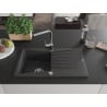 Mexen Cesar granite kitchen sink 1-bowl with drainer and kitchen faucet Rita, black speckled - 6514-76-670300-00