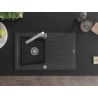 Mexen Cesar granite kitchen sink 1-bowl with drainer and kitchen faucet Rita, black speckled - 6514-76-670300-00