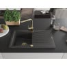 Mexen Cesar granite kitchen sink 1-bowl with drainer and kitchen faucet Rita, speckled black - 6514-76-670300-50