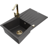Mexen Cesar 1-bowl granite sink with drainer and Rita kitchen tap, black speckled - 6514-76-670300-50