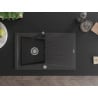 Mexen Cesar granite sink single-bowl with drainer and Rita kitchen tap, black speckled - 6514-76-670300-70