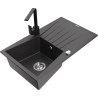 Mexen Cesar granite sink single-bowl with drainer and Rita kitchen tap, black speckled - 6514-76-670300-70