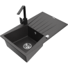 Mexen Cesar lavello in granito a 1 vasca con sgocciolatoio e rubinetto da cucina Rita, nero maculato - 6514-76-670300-70