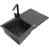 Mexen Cesar single-bowl granite sink with drainer and Rita kitchen tap, black speckled - 6514-76-670300-70-B
