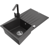 Mexen Cesar granite sink 1-bowl with drainer and Rita kitchen tap, speckled black - 6514-76-670300-76