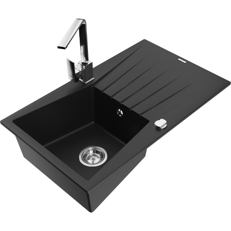 Mexen Cesar 1-bowl granite sink with drainer and Rita kitchen tap, black - 6514-77-670300-00