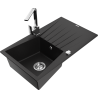 Mexen Cesar 1-bowl granite sink with drainer and Rita kitchen tap, black - 6514-77-670300-00